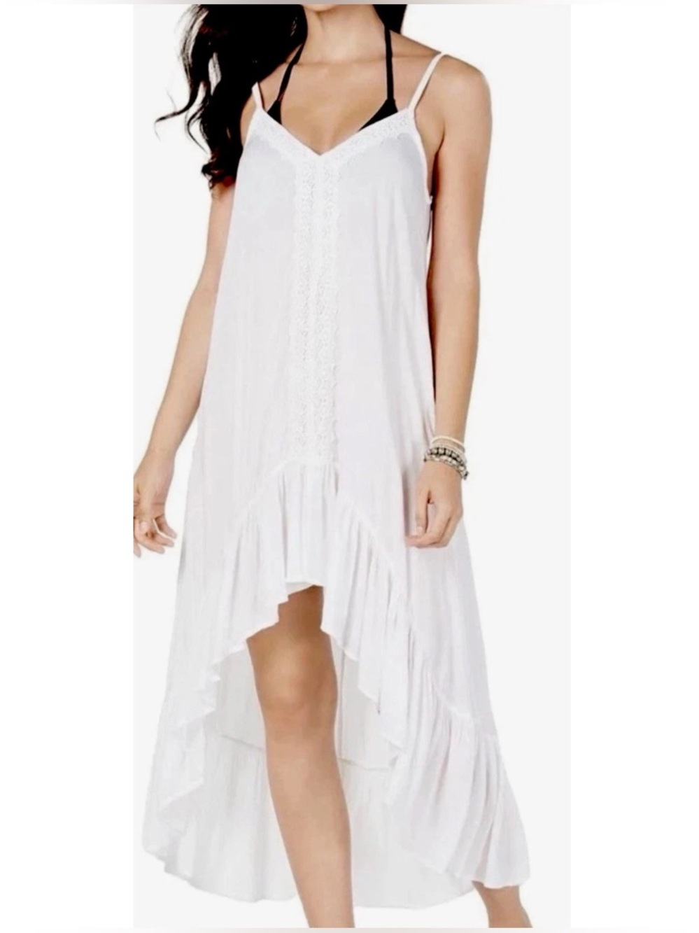 Boho Me White Gauze Crochet High-Low Maxi Dress Cover-Up Size Medium NWT